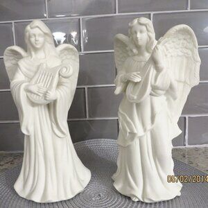 BEAUTIFUL! Porcelain Bisque Ceramicic Angel Candlestickck Set